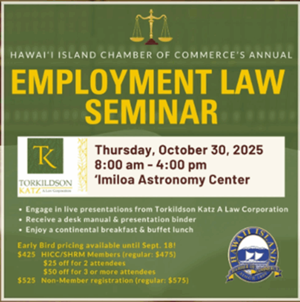 2025 Employment Law Seminar flyer, noting that the event takes place on Thursday, Oct. 30, 2025, from 8 a.m. to 4 p.m.